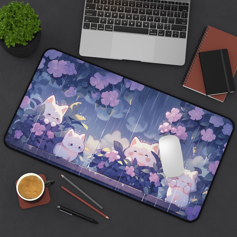 Gaming Accessories Officeworks - Kawaii Kediler Yağmur Büyük Mouse Pad