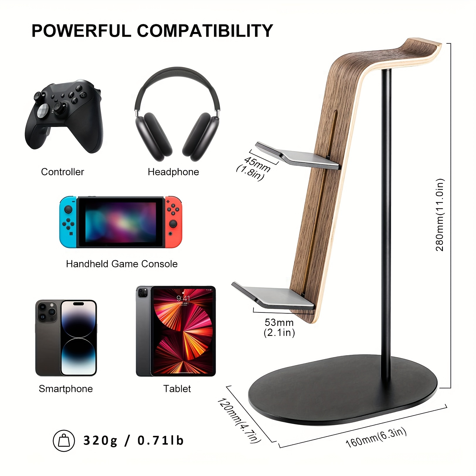 Gaming Headphone Accessories - Ahşap Kumanda ve Kulaklık Tutucu, PS5