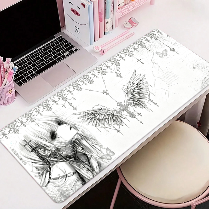 Gaming Accessories Anime - Deri Mousepad Siyah Beyaz Anime Estetik